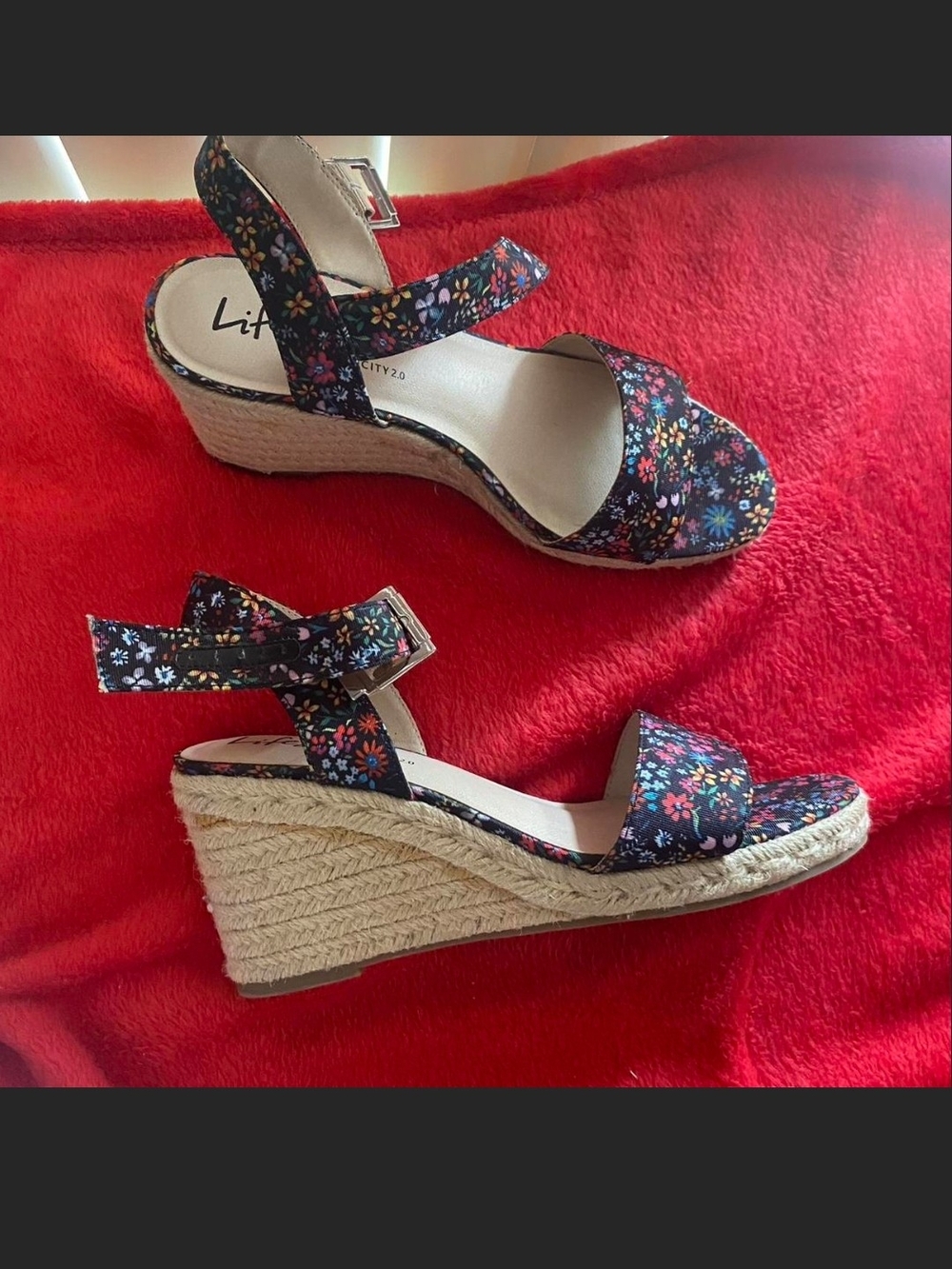 Life Stride Floral Wedge Sandals - Black Multi